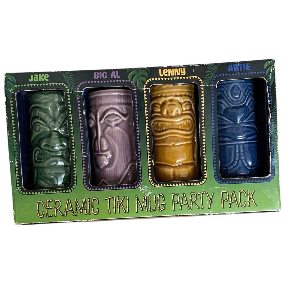 Set Of 4 Accoutrements Tiki Tumblers Party Pack Colorful Ceramic Vintage 2001